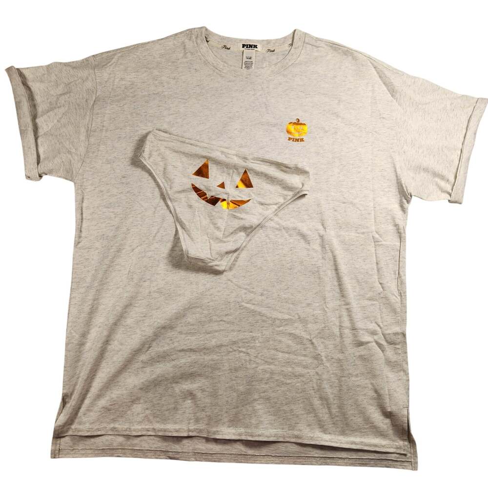 Victoria's Secret PINK Comfy Cute Pumpkin Halloween Sleep Tee and Panty - Small